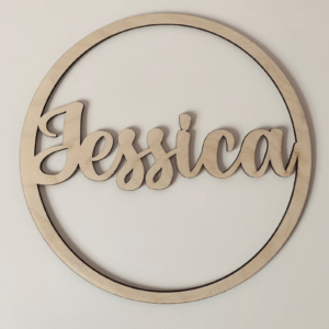 wooden name inside a circle