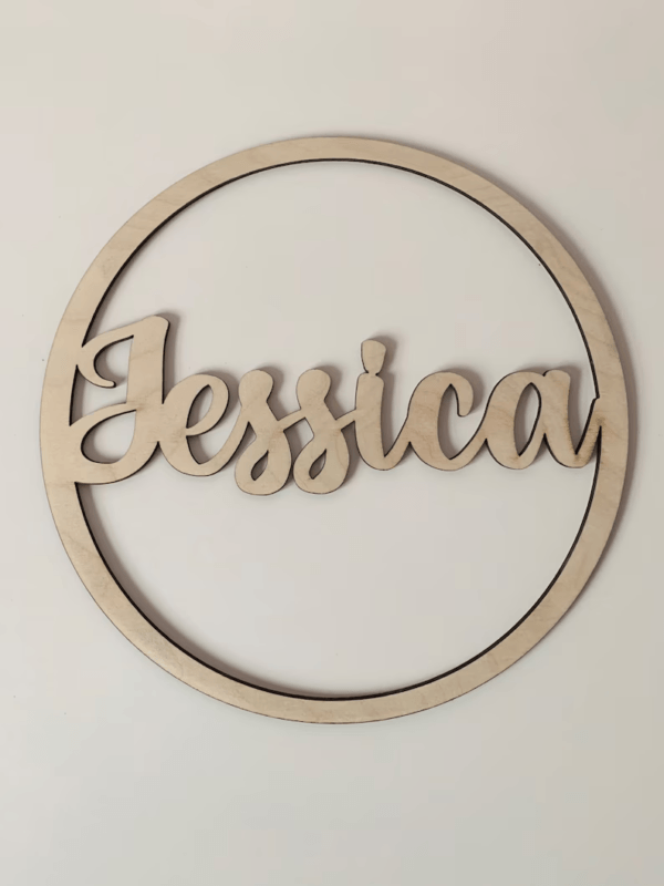 wooden name inside a circle