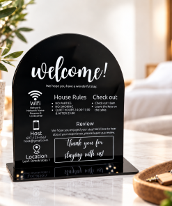 Προσωποποιημένη πινακίδα Airbnb με WiFi, κανόνες και check-out